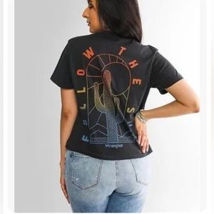 Wrangler Follow The Sun Graphic Tee Gray Tshirt Western Cotton Womens Size Small